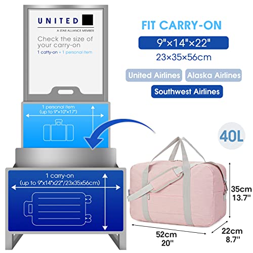 For United Airlines Foldable Carry on Bag 22x14x9 Travel Duffel Bag Packable luggage Duffle for Women and Men 40L