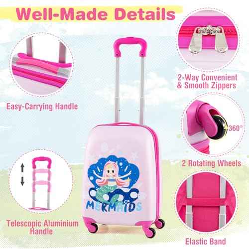 Kids Luggage 12" Toddler Backpack & 16" Travel Suitcase with Wheels (2 Count)