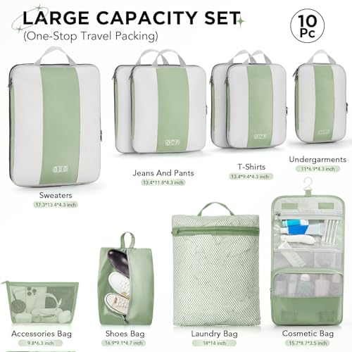 10 Set Compression Packing Cubes for Travel Essentials (10 Count)