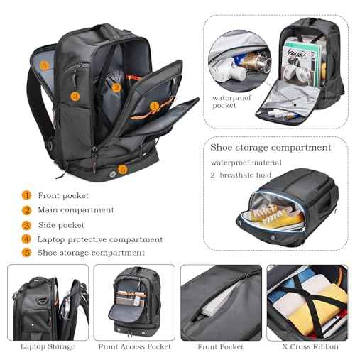 16 Inch Laptop Backpack Water Resistant Carry On Daypack Backpack Anti Theft Travel Rucksack Backpack with Shoe Compartment Shoulder Strap for Men Women