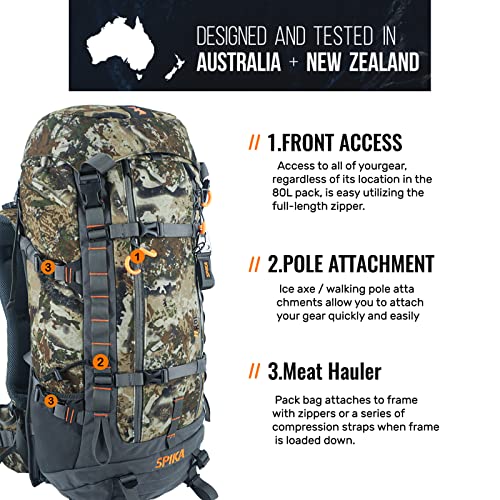 Hunting Backpack Internal Frame for Men Waterproof Hunting Pack Camouflage with Rifle Holder Extendable 80L Capacity
