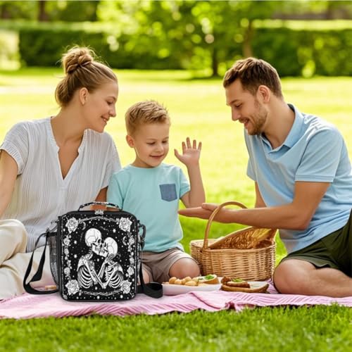 Skull Goth Rose Kids Lunch Box for Girls Boys Reusable Insulated Lunch Bag for Kids Toddler Thermal Cooler Spacious Lunchbox with Shoulder Strap Lunchbag for School Work Picnic (A07:Skull)