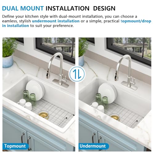 30"x18" White Undermount Kitchen Sink