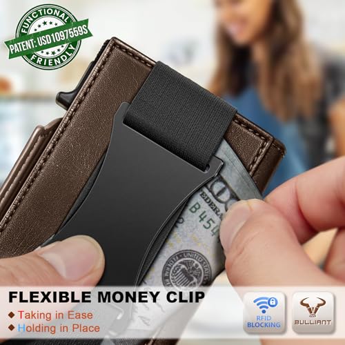 Men Slim Leather Wallet Metal Case Money Clip
