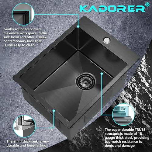 15 x 20 x 9 Inch Black Drop In Kitchen Bar Sink