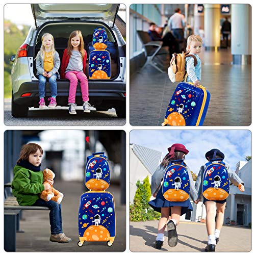 Kids Luggage 12" Toddler Backpack & 18" Travel Suitcase with Wheels (2 Count)