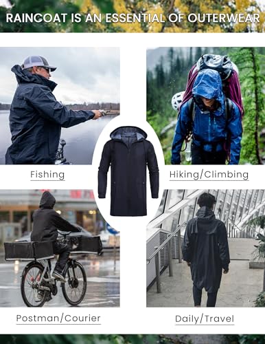Men's Rain Coats With Hood Waterproof Rain Jacket With Pockets Trench Raincoat Men