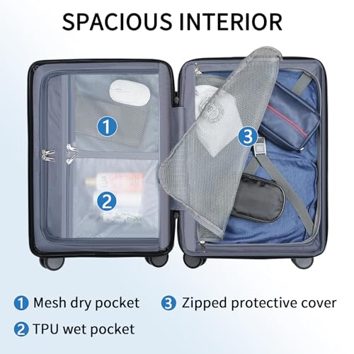 Hardside Expandable Carry On Luggage 22x14x9 Airline Approved With Front Business Pockets