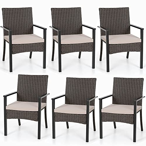 Wicker Patio Dining Chairs Set of 6 with Removable Cushions (6 Count)