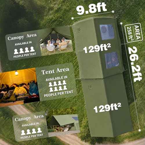 129 ft²+129 ft² Large Inflatable Camping Tent with Extension Canopy