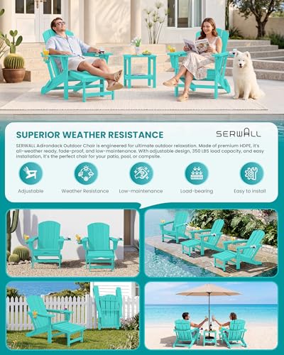 2 Pcs HDPE Folding Adjustable Adirondack Chair with Ottoman (2 Count)