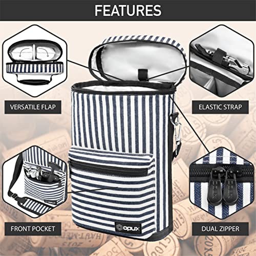Insulated 2 Bottle Wine Bag Tote Leakproof Carrier Cooler Gift Stripes