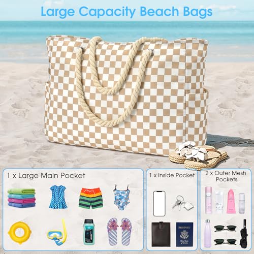 Beach Bags for Women Large Waterproof Beach Tote Bag Zipper Beach Bags Waterproof Sandproof Swim Pool Bag Large Tote