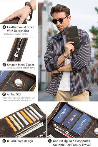 Top Grain Leather Travel Passport Wallet Organizer Case for Families