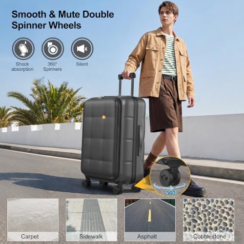 26 Inch Expandable Luggage Top Opening Checked Bag Charcoal Grey