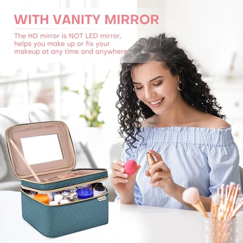 Large Makeup Bag with Mirror Double Layer Travel Make Up Organizer Case