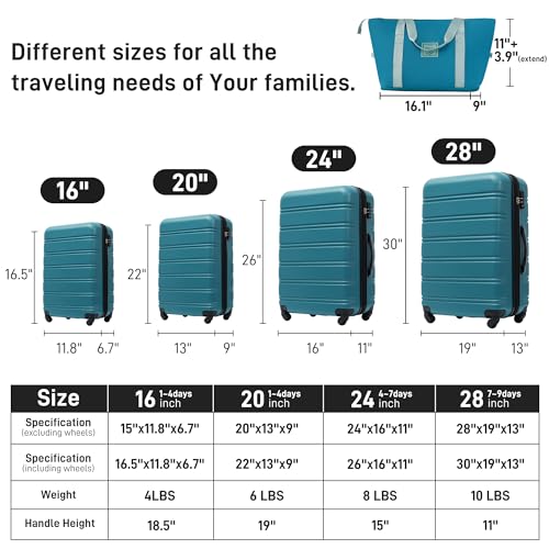 Luggage sets of 13 Piece 16 20 20 28 IN Carry on Luggage Hard Case Green Luggage Expandable Checked Luggage Suitcase Set with Wheels