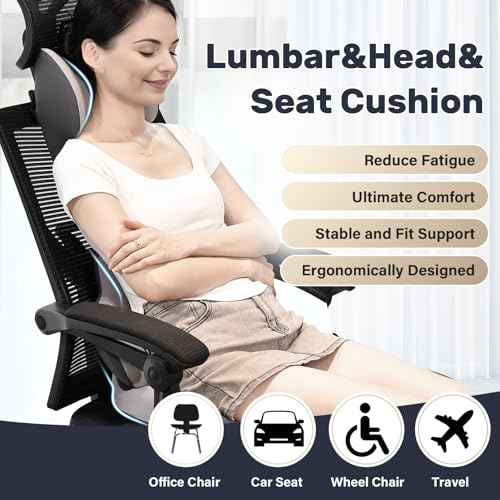 Car Seat Cushion and Lumbar Support with Headrest Pillow Memory Foam Ergonomic Back Support Driving Seat Cushion Neck Head Pillow