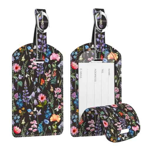 2 Pack Luggage Tags Leather Name ID Labels with Privacy Cover (2 Count)