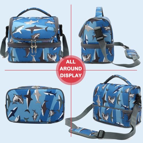Kids Double Decker Cooler Insulated Lunch Bag Large Tote for Boys