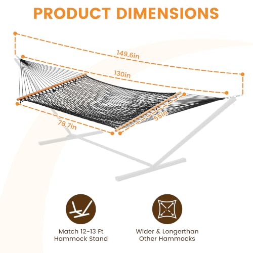 Lazy Daze Double Handwoven Rope Hammock for Outdoor Fits 12