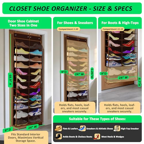24 Pair Over Door Shoe Organizer for Family & Kids (12 Count)