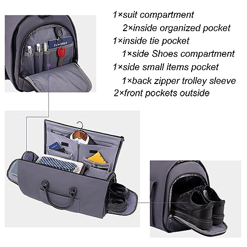 2-in-1 Canvas Garment Duffle Travel Bag with Shoulder Strap,Grey