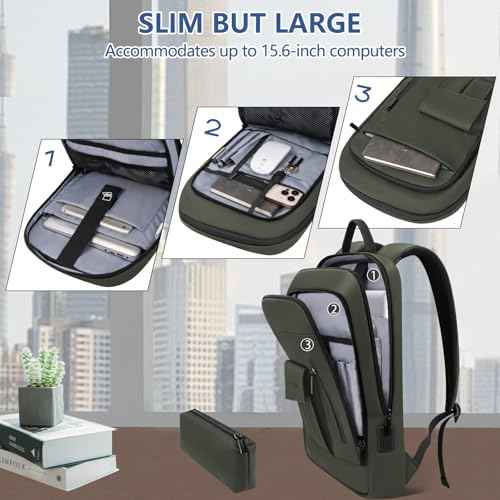 Business Backpack for Men Slim Lightweight Laptop Backpack Water Resistant Small Office Backpack for Commute Travel Daily Office Work with Small Bag