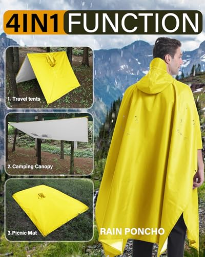 Hooded Rain Poncho Packable Waterproof Unisex Raincoat with Pocket