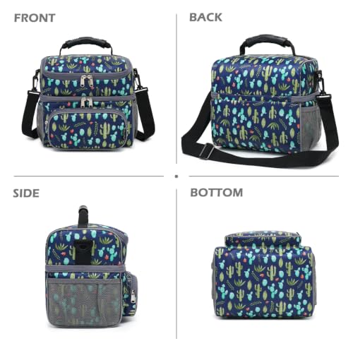 Double Layer Cooler Insulated Lunch Bag Adult Lunch Box Large Tote Bag for Men (Cactus)