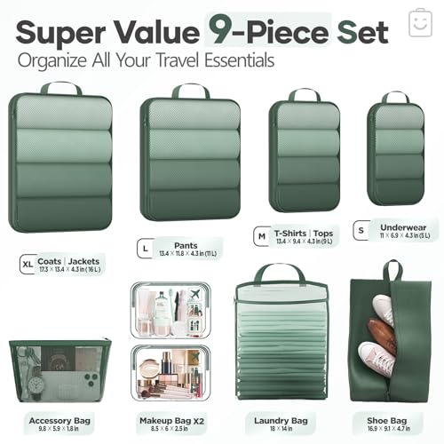 9 11 Set Compression Packing Cubes for Travel Essentials (9 Count)