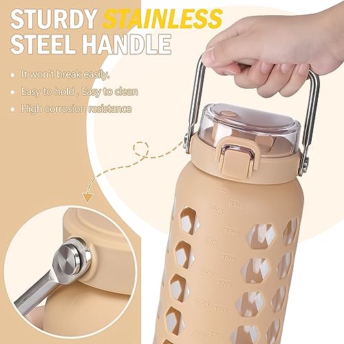 64oz Glass Water Bottle with Straw and Lid