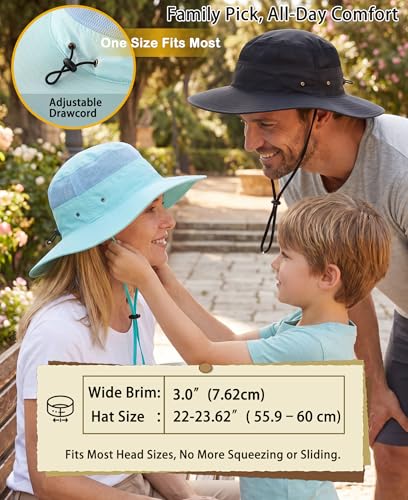 UPF50+ Mens Sun Hat Wide Brim Fishing Hat Airy Womens Bucket Hat UV Protection Hat for Mens Womens Beach Safari Gardening Golf Aqua