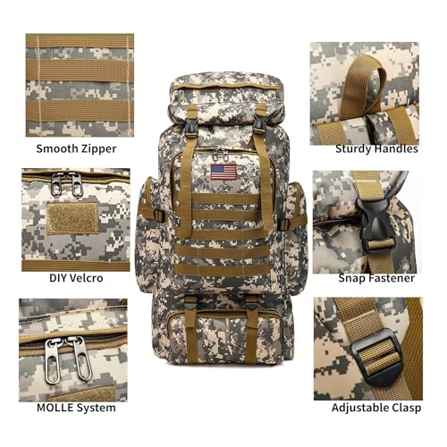 80L 2 Pack Hiking Backpack for Men with Sling Tactical Backpack (2 Count)