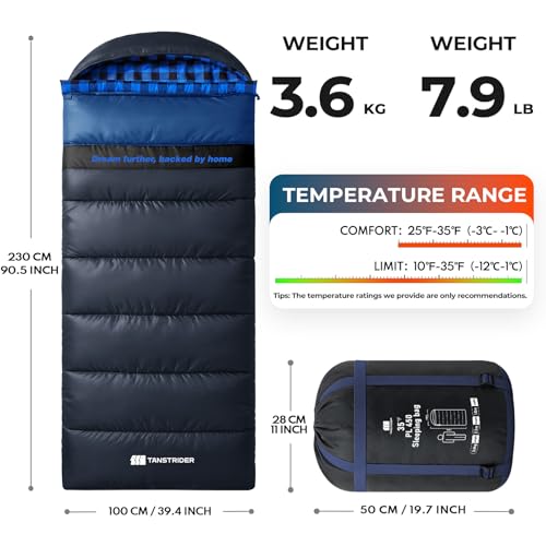 Cotton Flannel XXL Sleeping Bags for Adults Cold Weather Camping Sleeping Bag for Adults Kids Teens with Compression Sack