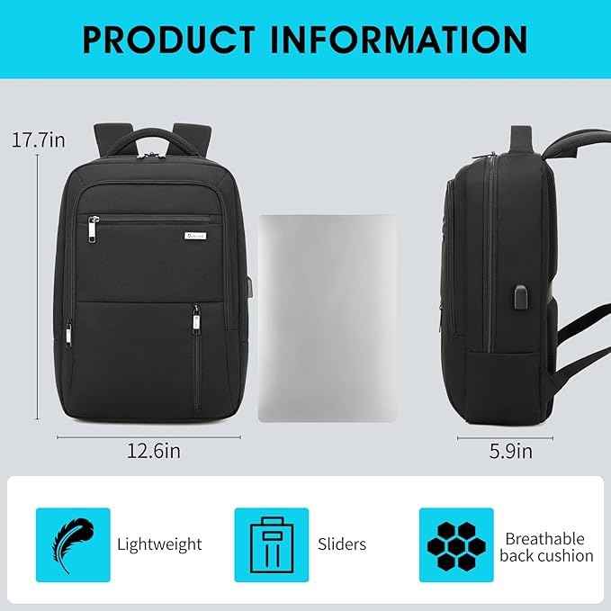 15.6 Inch Water Resistant School bags College Backpack for Men Women with USB Charging Port Business Backpack