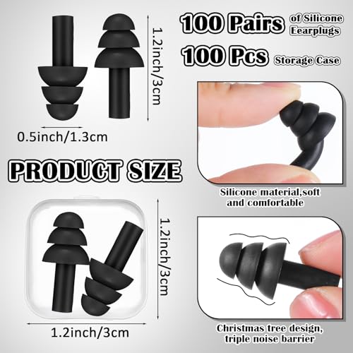 100 Pairs Silicone Ear Plugs Bulk with Case Nrr 29db (100 Count)