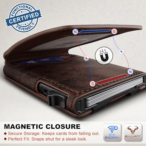 Men Slim Magnetic Leather Wallet Metal Case Money Clip 9 Cards
