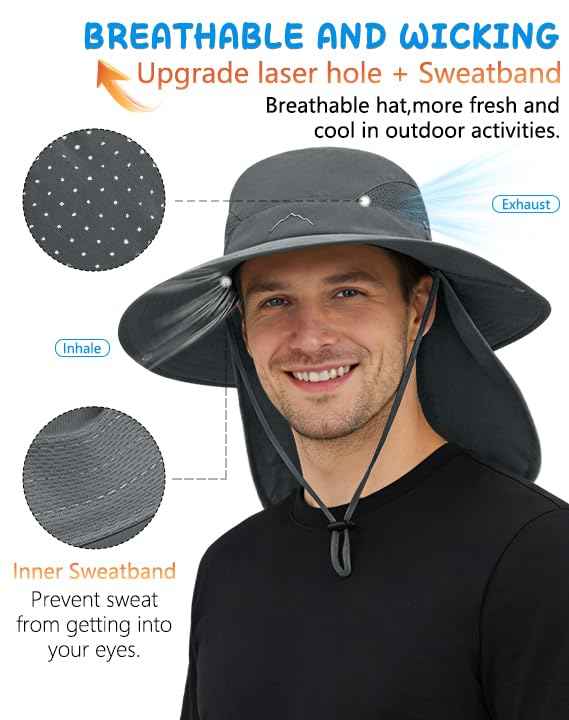 UPF 50+ Wide Brim Sun Hat with Neck Flap (2 Count)