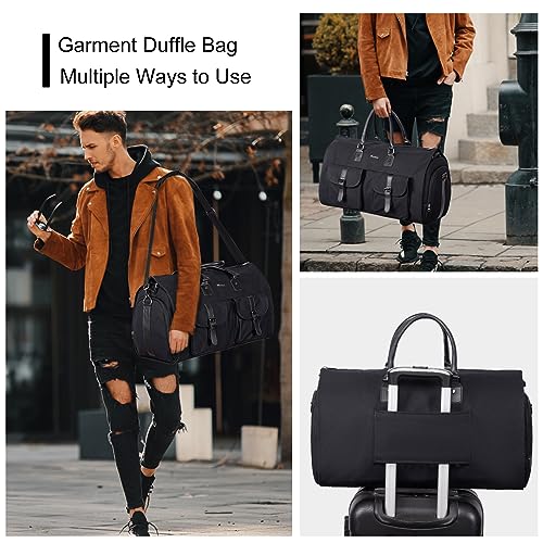 2-in-1 Canvas Garment Duffle Travel Bag with Shoulder Strap,Black