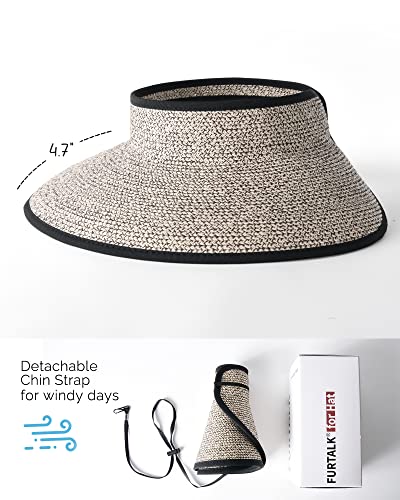 Womens Sun Hat with Ponytail Hole Wide Brim Beach Straw Visor