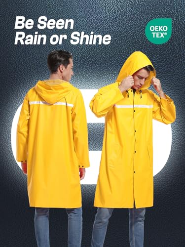 Mens Long Hooded Safety Rain Jacket Waterproof Emergency Raincoat Poncho