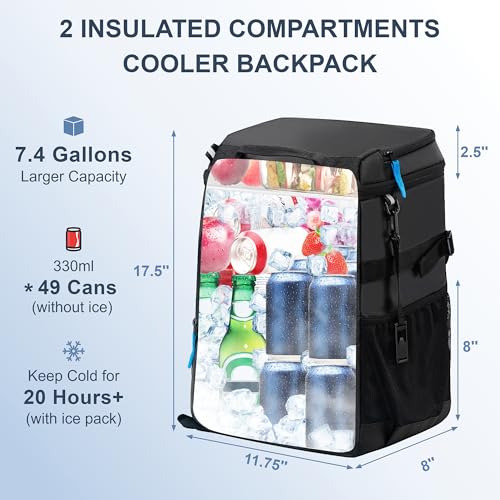 Large Backpack Cooler 49 Can Waterproof Insulated Leakproof Beach (49 Count)