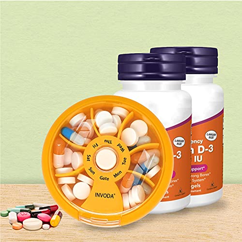 Weekly Pill Organizer 7 Compartment Rotating Pill Box for Daily