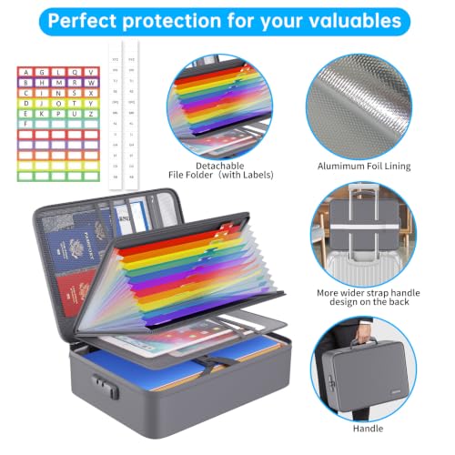 Fireproof File Organizer Bag with 13 Pockets Accordion File Folder