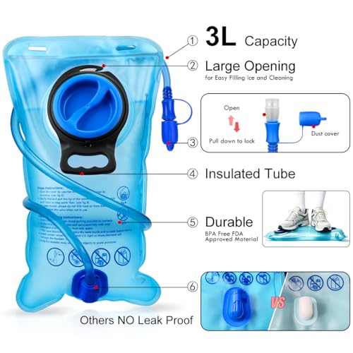 Insulated Hydration Backpack Pack with 3L BPA Free Leak Proof Water Bladder
