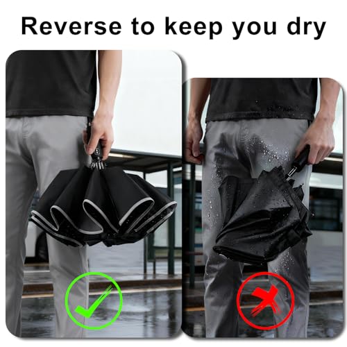 Windproof Portable Folding Inverted Umbrella with LED