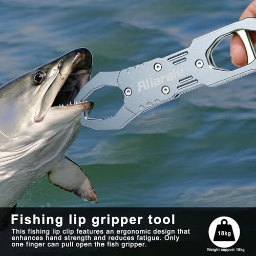 Fish Lip Gripper Fish Scales Professional Fish Holder Aluminium Alloy Material Grabber 40 Pound Fish Lip Grip Tool with Weight Scale and 360 Degree Rotation