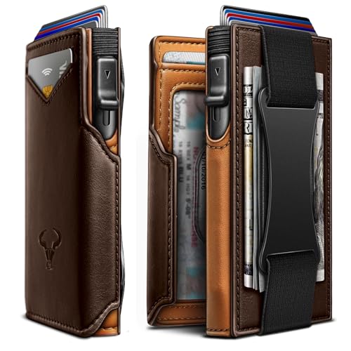 Men Slim Leather Wallet Metal Case Money Clip