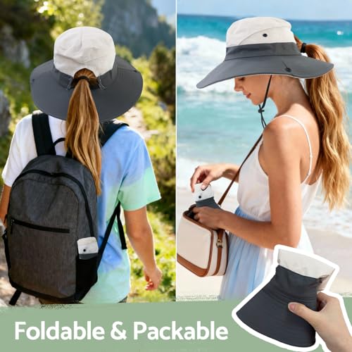 Ponytail Sun Hats for Women UPF 50+ Purple